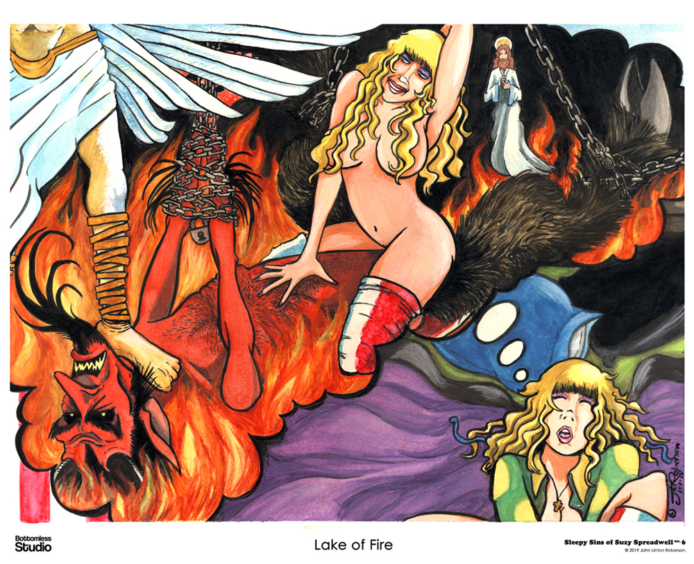 The Sleepy Sins of Suzy Spreadwell 6 - "Lake of Fire" (painting) (c)2019 John Linton Roberson